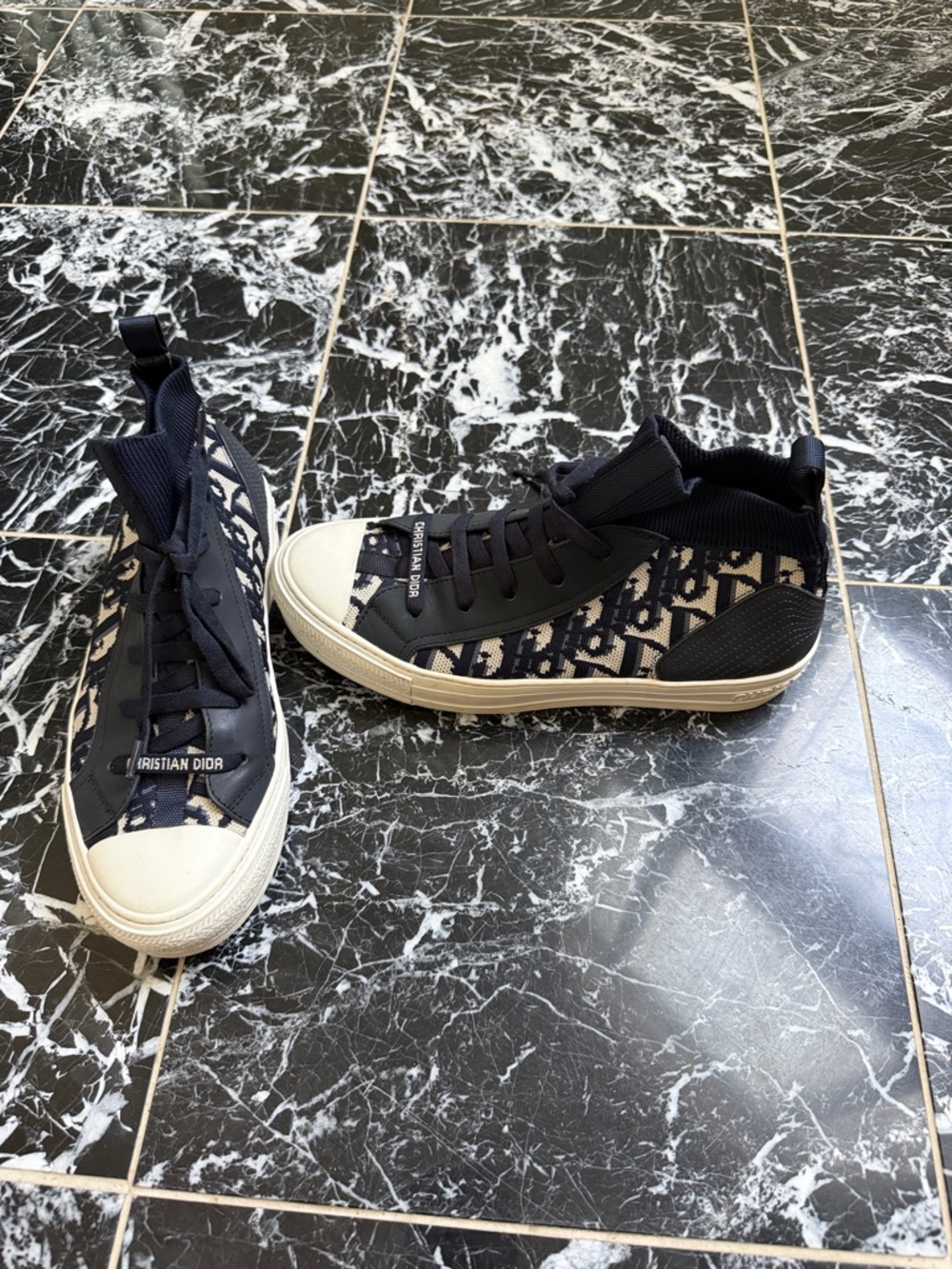 Christian Dior Blue and White High-Top Sneakers
